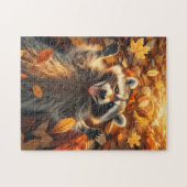 Raccoon Playing in the Autumn Leaves ジグソーパズル (横)