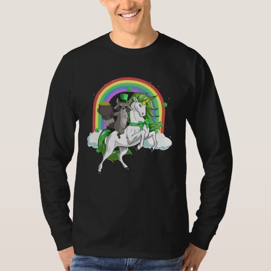Raccoon Riding Lepricorn Unicorn St Patricks Day Tシャツ (正面)