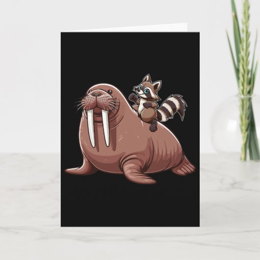 Raccoon Riding Walrus Costume Sea Animal Lover Kid カード (正面)