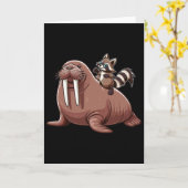 Raccoon Riding Walrus Costume Sea Animal Lover Kid カード (黄色い花)