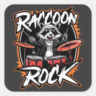 Raccoon Rock Tシャツ – Raccoon Cowboyおもしろいデザイン スクエアシール