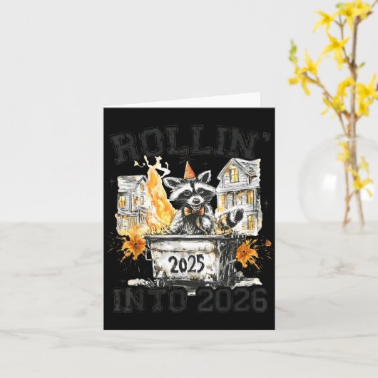 Raccoon Rollin Into 2026 Funny Dumpster Fire 2025  カード (黄色い花)