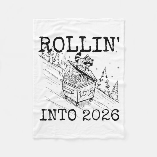 Raccoon Rolling Into 2026 Happy New Year 2026  フリースブランケット (正面)