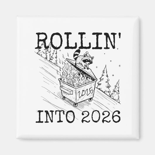 Raccoon Rolling Into 2026 Happy New Year 2026  マグネット (正面)