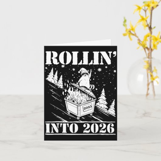 Raccoon Rolling Into 2026 Happy New Year 2026 Funn カード (黄色い花)