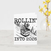 Raccoon Rolling Into 2026 Happy New Year 2026 Funn カード (黄色い花)