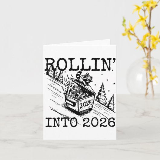 Raccoon Rolling Into 2026 Happy New Year 2026 Funn カード (黄色い花)