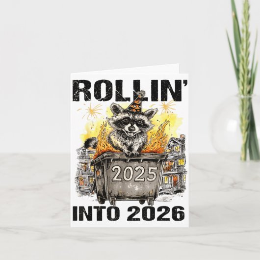 Raccoon Rolling Into 2026 Happy New Year 2026 Funn カード (正面)