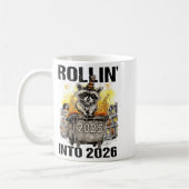 Raccoon Rolling Into 2026 Happy New Year 2026 Funn コーヒーマグカップ (左)