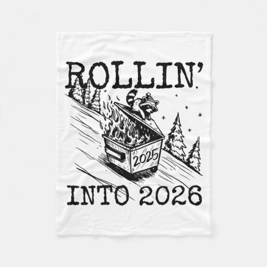 Raccoon Rolling Into 2026 Happy New Year 2026 Funn フリースブランケット (正面)