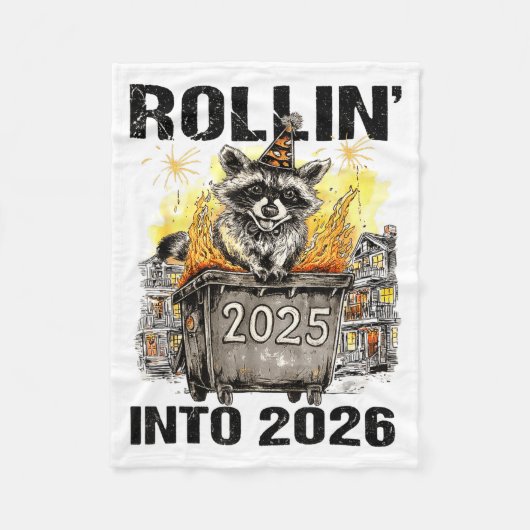 Raccoon Rolling Into 2026 Happy New Year 2026 Funn フリースブランケット (正面)