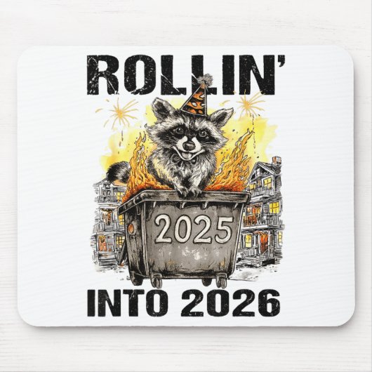 Raccoon Rolling Into 2026 Happy New Year 2026 Funn マウスパッド (正面)