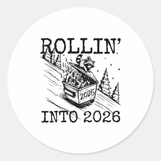Raccoon Rolling Into 2026 Happy New Year 2026 Funn ラウンドシール (正面)