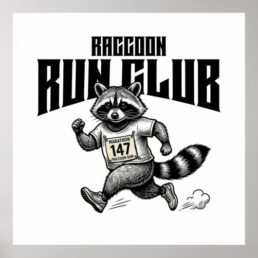 Raccoon Run Club Marathon Retro Trash Panda ポスター (正面)