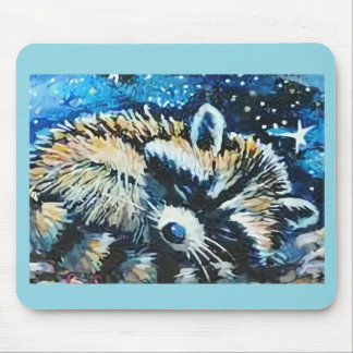 Raccoon sleeping night sky マウスパッド