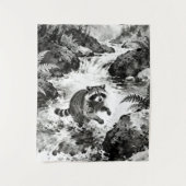 Raccoon Stream Tapestry | Forest Wildlife Art  タペストリー (正面)