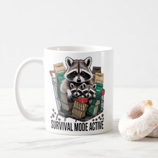 Raccoon Survival Mode Active Mug - Funny Coffee Ad コーヒーマグカップ (ドーナツ)