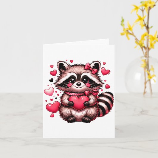 Raccoon Valentine Hearts  カード (黄色い花)