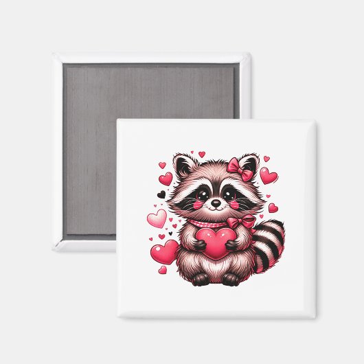 Raccoon Valentine Hearts マグネット (正面/裏面)