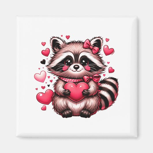 Raccoon Valentine Hearts  マグネット (正面)