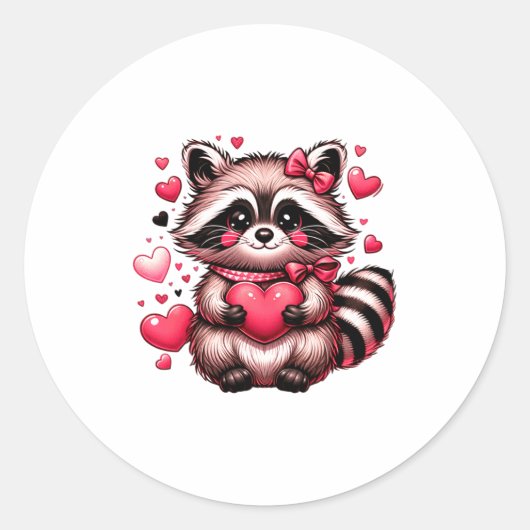 Raccoon Valentine Hearts  ラウンドシール (正面)