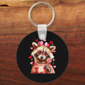 Raccoon Valentines Day Funny Feral Raccoon Love He キーホルダー (正面)