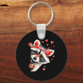 Raccoon Valentines Day Funny Feral Raccoon Love He キーホルダー (正面)