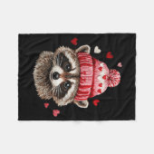 Raccoon Valentines Day Funny Feral Raccoon Love He フリースブランケット (正面(横))