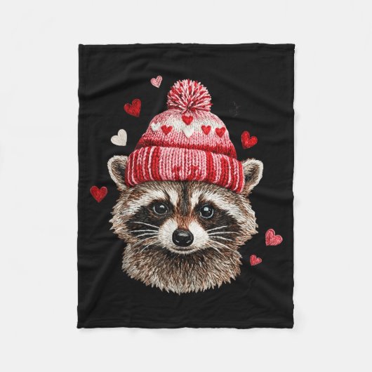 Raccoon Valentines Day Funny Feral Raccoon Love He フリースブランケット (正面)