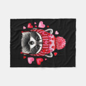 Raccoon Valentines Day Funny Feral Raccoon Love He フリースブランケット (正面(横))