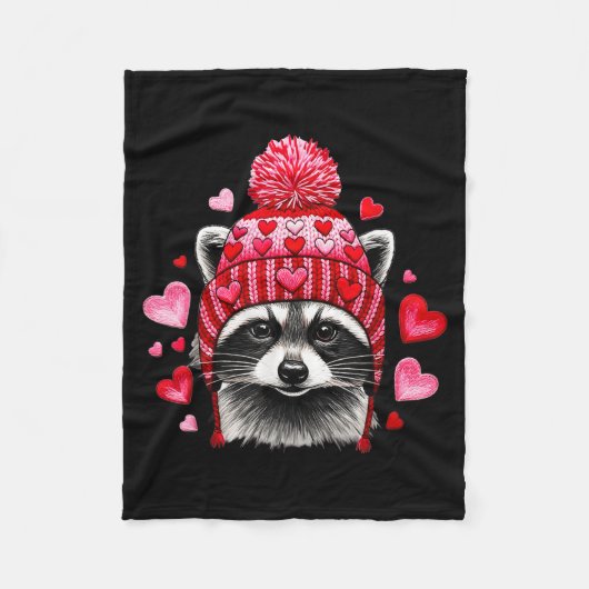 Raccoon Valentines Day Funny Feral Raccoon Love He フリースブランケット (正面)