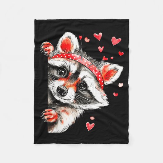 Raccoon Valentines Day Funny Feral Raccoon Love He フリースブランケット (正面)