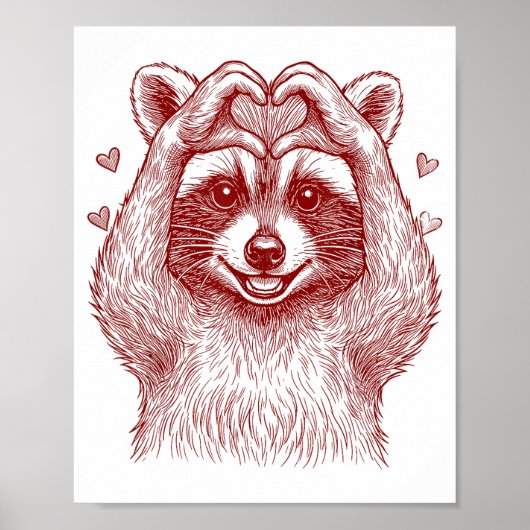 Raccoon Valentines Day Funny Feral Raccoon Love He ポスター (正面)