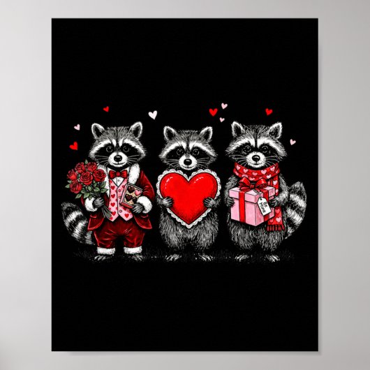 Raccoon Valentines Day Funny Feral Raccoon Love He ポスター (正面)
