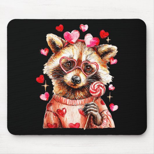 Raccoon Valentines Day Funny Feral Raccoon Love He マウスパッド (正面)