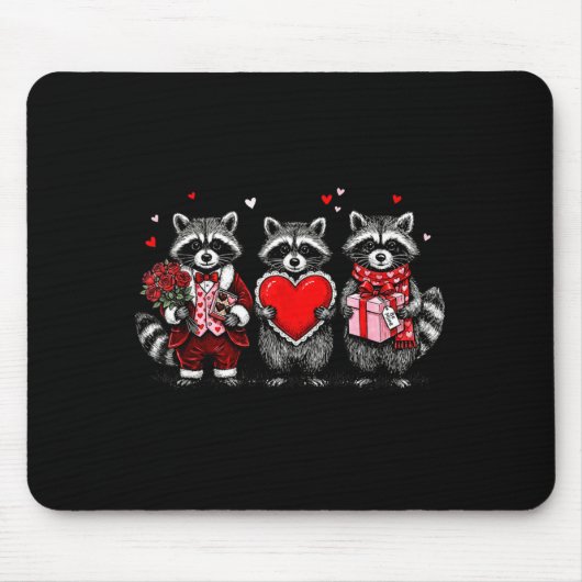 Raccoon Valentines Day Funny Feral Raccoon Love He マウスパッド (正面)