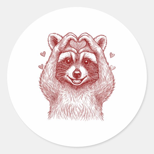 Raccoon Valentines Day Funny Feral Raccoon Love He ラウンドシール (正面)