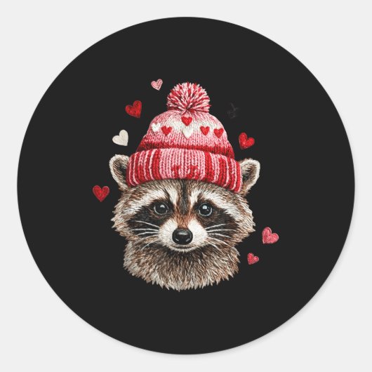 Raccoon Valentines Day Funny Feral Raccoon Love He ラウンドシール (正面)