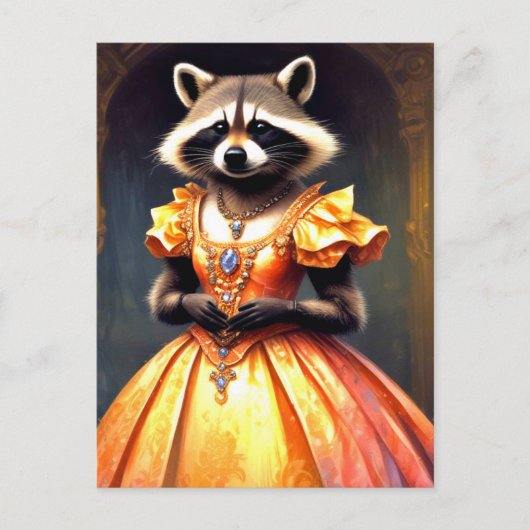 Raccoon Wearing Evening Gown ポストカード (正面)