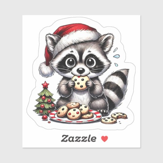 Raccoon With Cookies by Christmas Tree シール (シート)