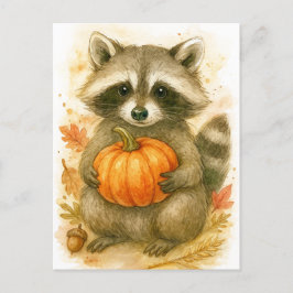 Raccoon with Pumpkin Thanksgiving Postcard シーズンポストカード