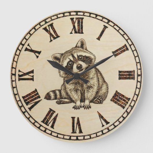 Raccoon Wooden Wall Clock ラージ壁時計 (正面)