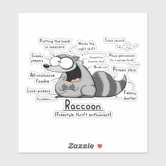 Raccoon Wordy Art Vinylシール シール (シート)