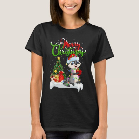 Raccoon   Xmas Decorations Santa Raccoon Christmas Tシャツ (正面)