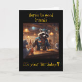 Raccoons and Cats share drinks in the bar birthday カード (正面)