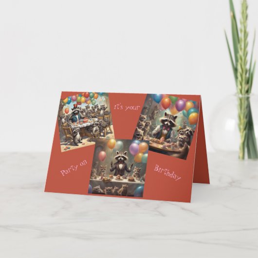 Raccoons Birthday Party-Happy Birthday Card カード (正面)