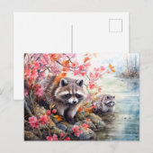 Raccoons  near autumn pond scene シーズンポストカード (正面/裏面)