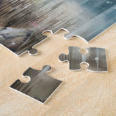 Raccoons  near autumn pond scene ジグソーパズル (側面)