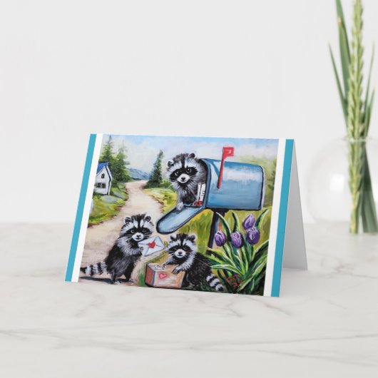 Raccoons Valentine Mail 空白の Greeting Card カード (正面)