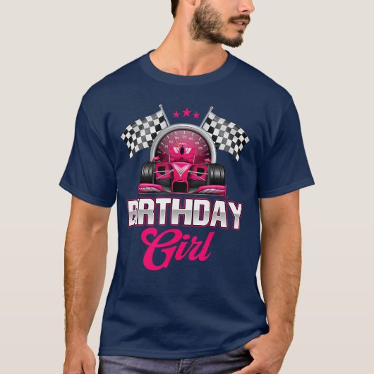 Race Birthday Girl Racing Driver Bday Pit Crew Tシャツ (正面)